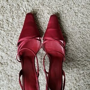Red satin heels